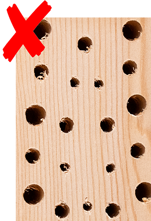 Fout bijenhotel, verkeerd soort hout